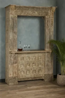 Mueble Bar de Teca Tallada Natural MB-217957