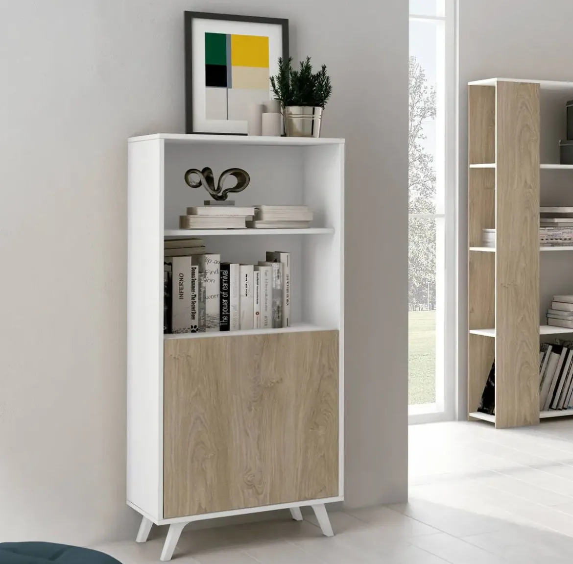 Mueble Bar Estructura en Melamina Blanco-Roble SOTO C029SOTOBAR BLE