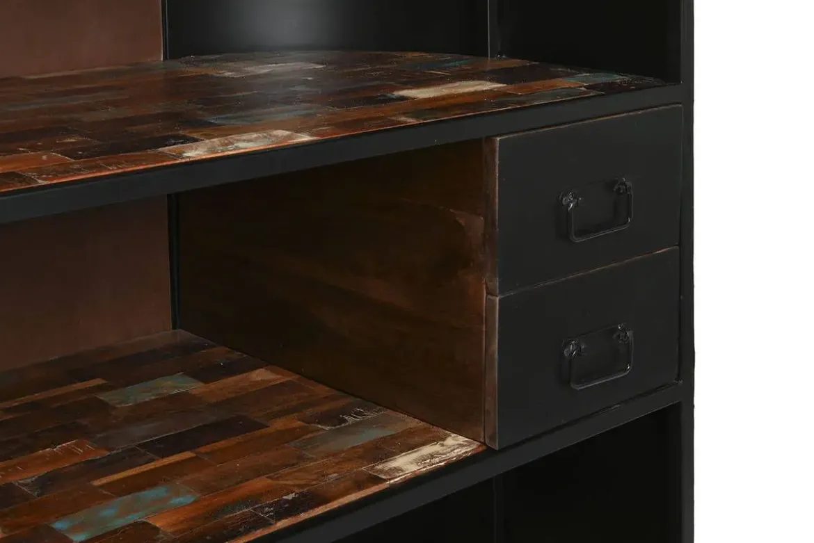 Mueble Bar Industrial de Metal y Madera Negro MB-215110