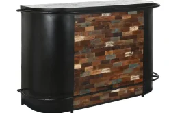 Mueble Bar Industrial de Metal y Madera Negro MB-215110