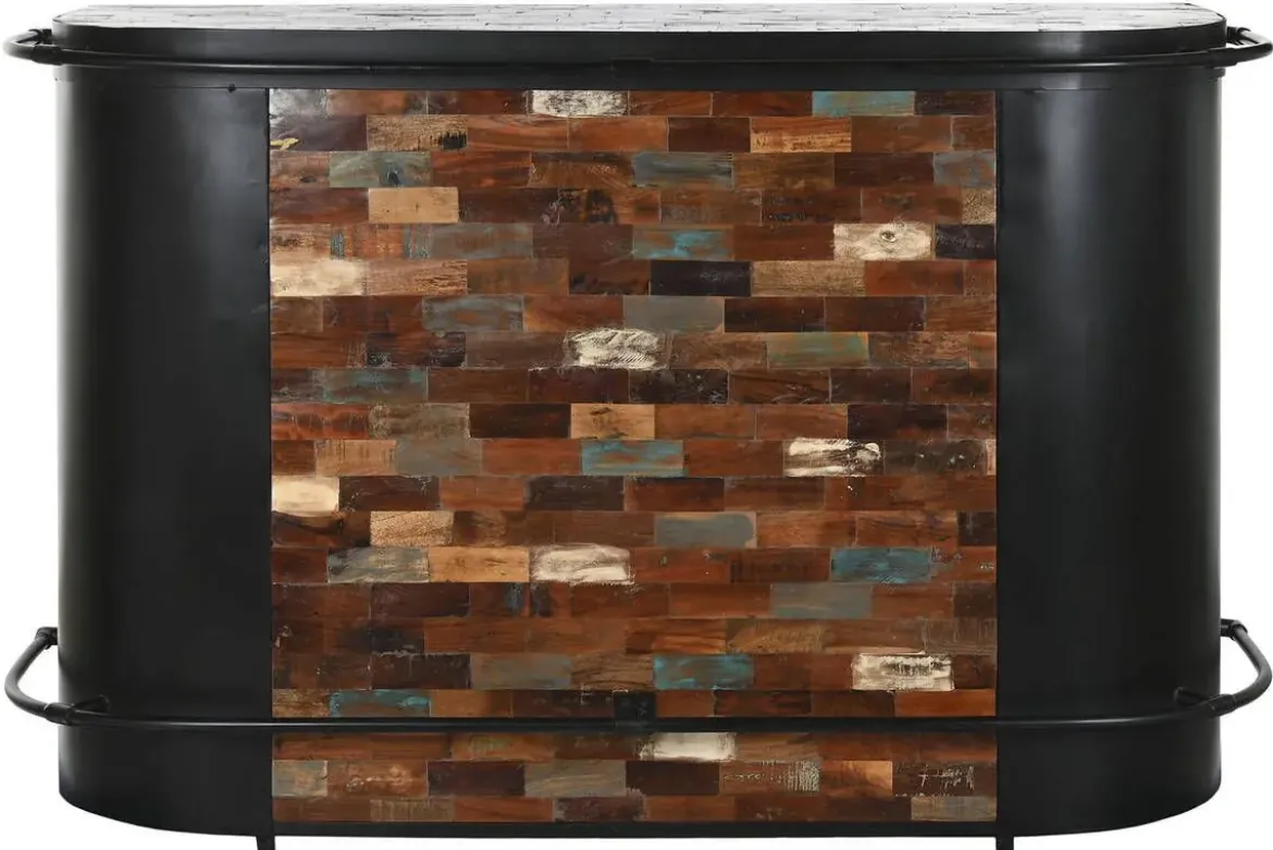 Mueble Bar Industrial de Metal y Madera Negro MB-215110