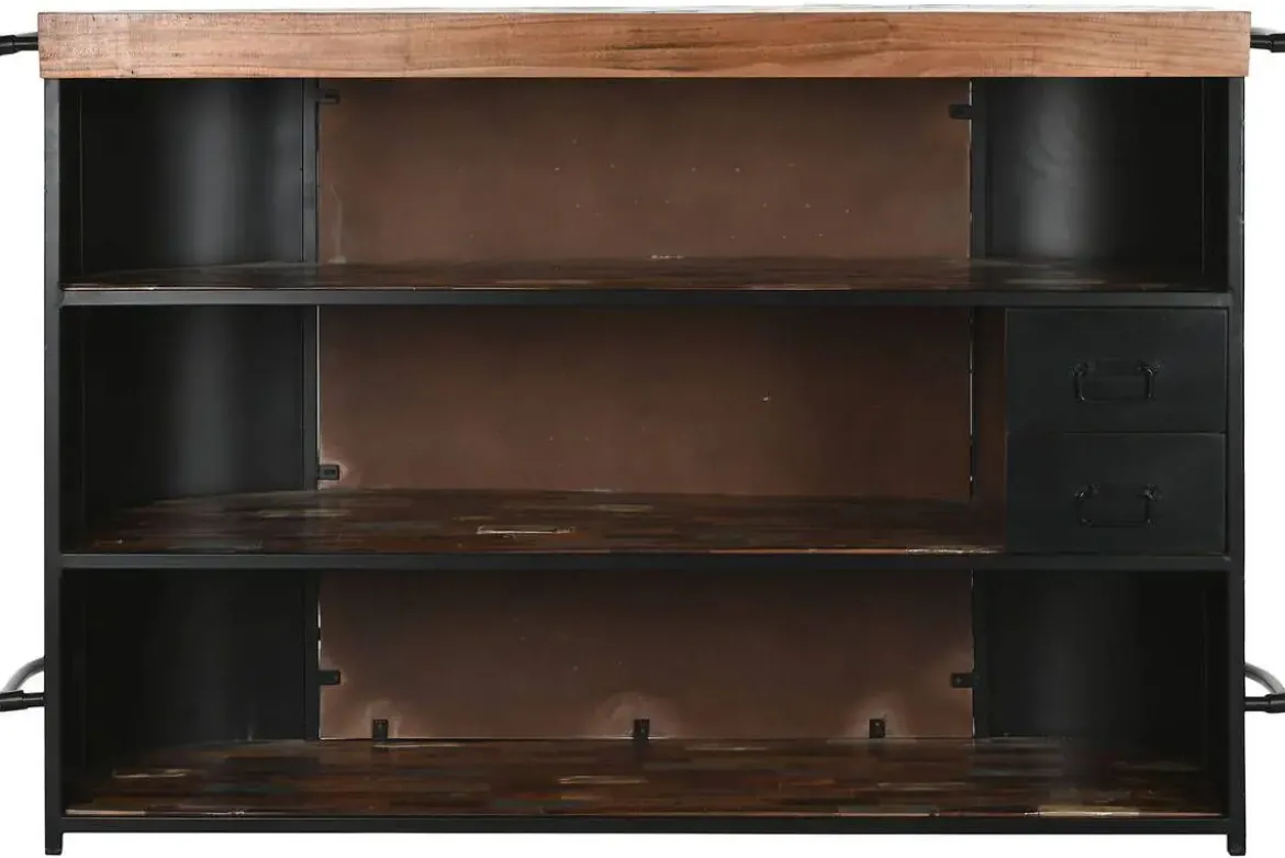 Mueble Bar Industrial de Metal y Madera Negro MB-215110