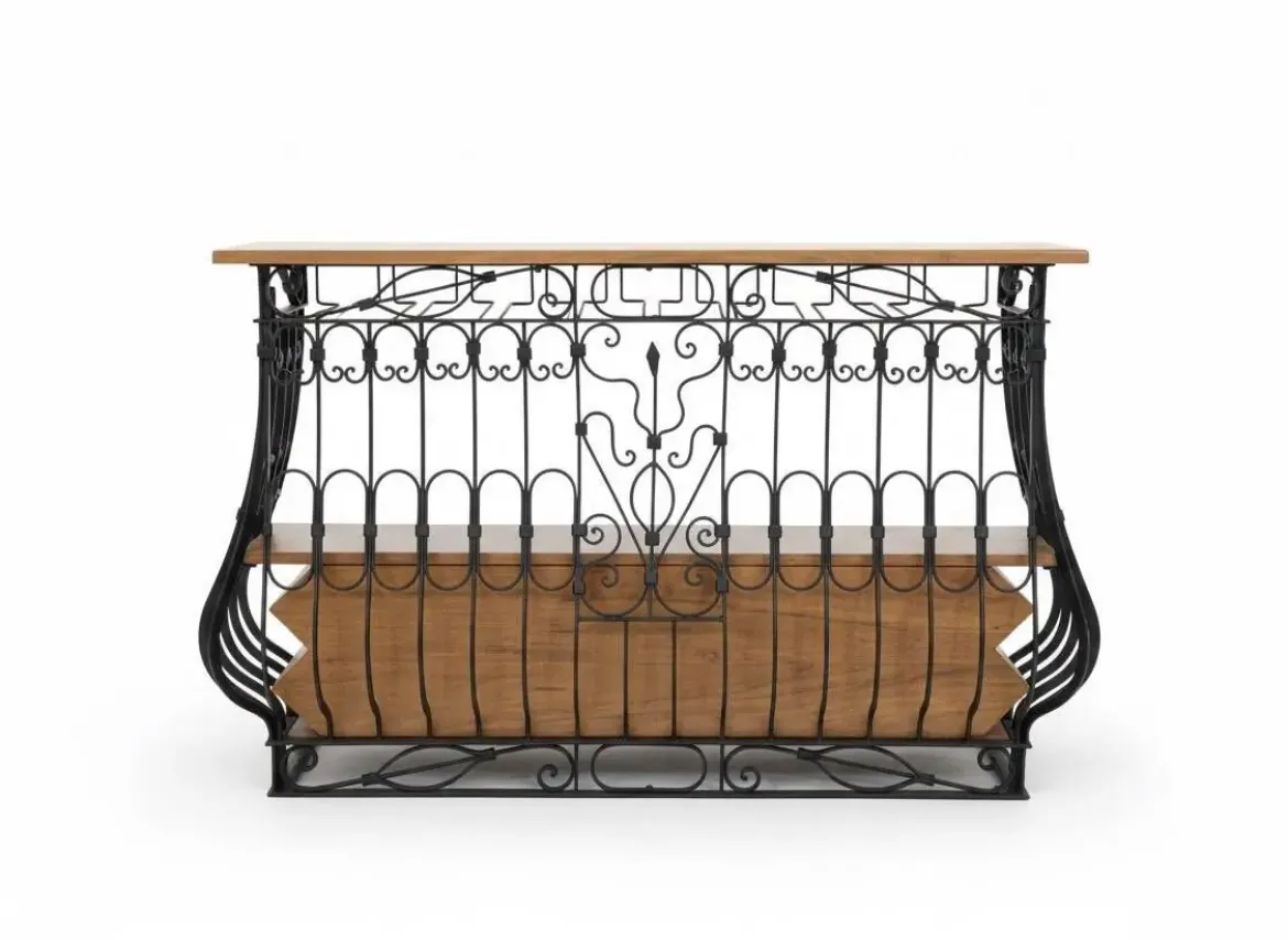 Mueble Bar Metal y Madera con Botellero MB-227813