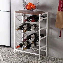 Mueble Botellero 12 Botellas de Madera MDF-Metal Blanco 21300086