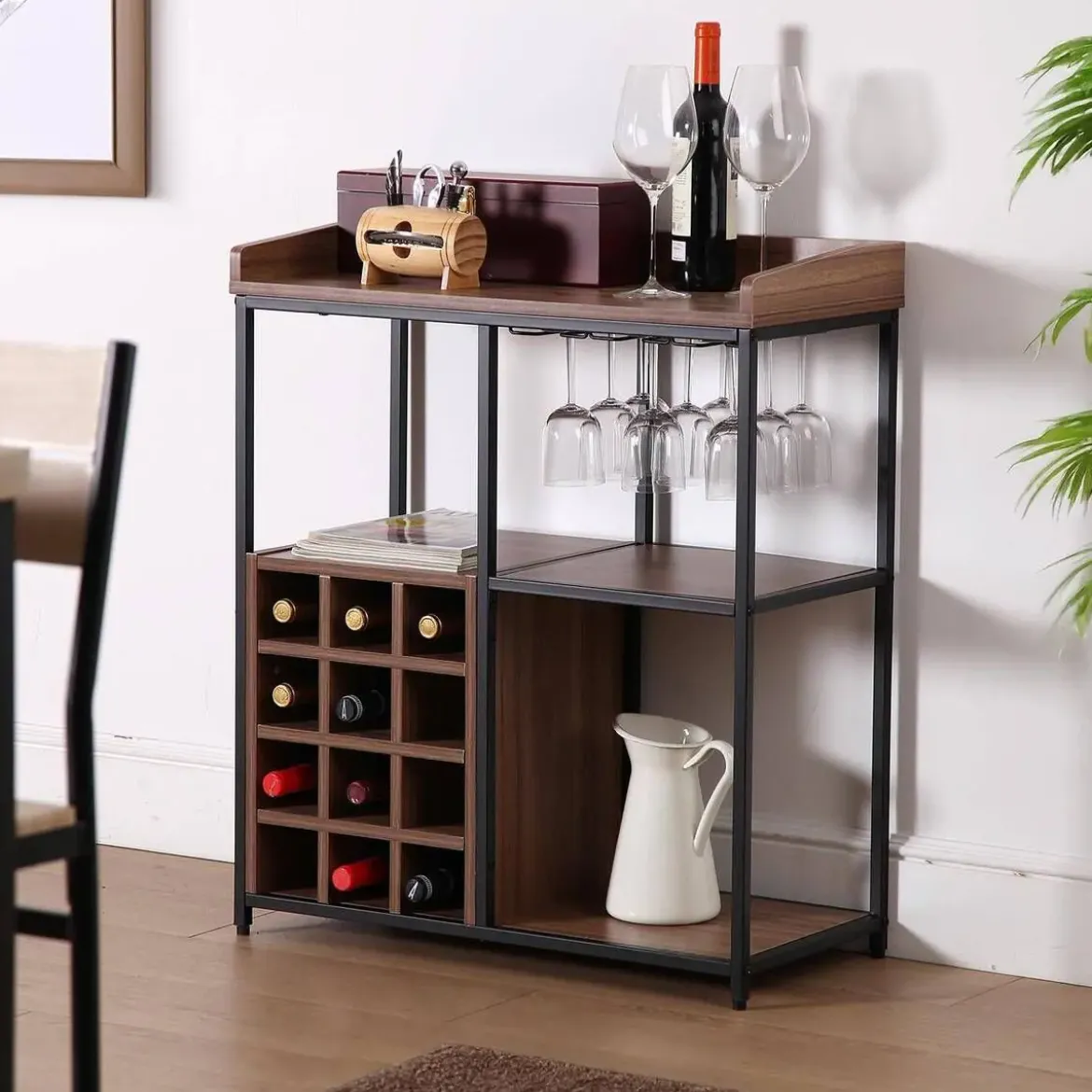 Mueble Botellero para 12 Botellas MDF y Metal 21300095