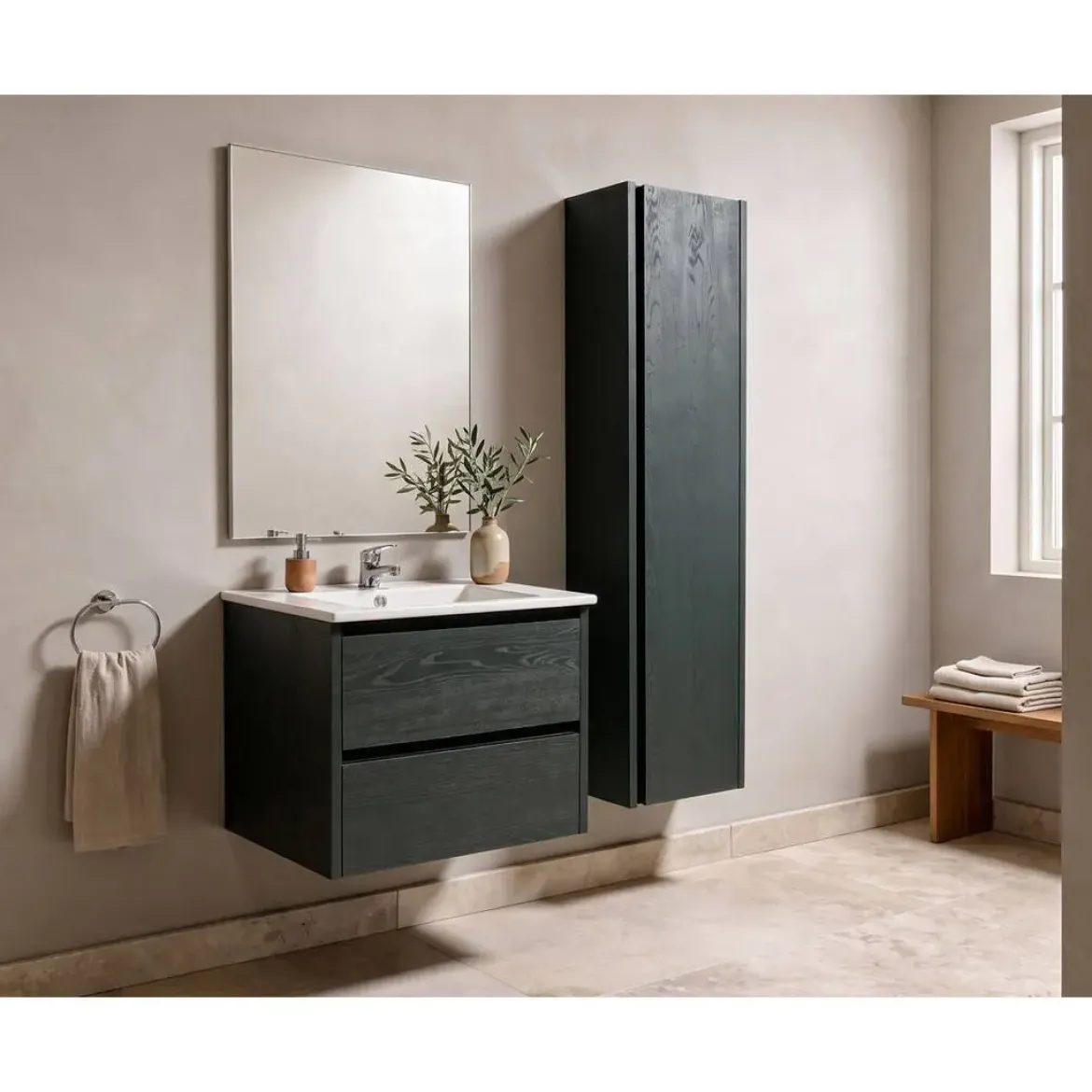 Mueble de Baño de 60 cm con 2 Cajones FAMILY TECH