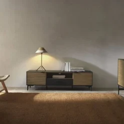 Mueble de TV Chapado en Fresno Natural con Cajón Negro GABAR 10976