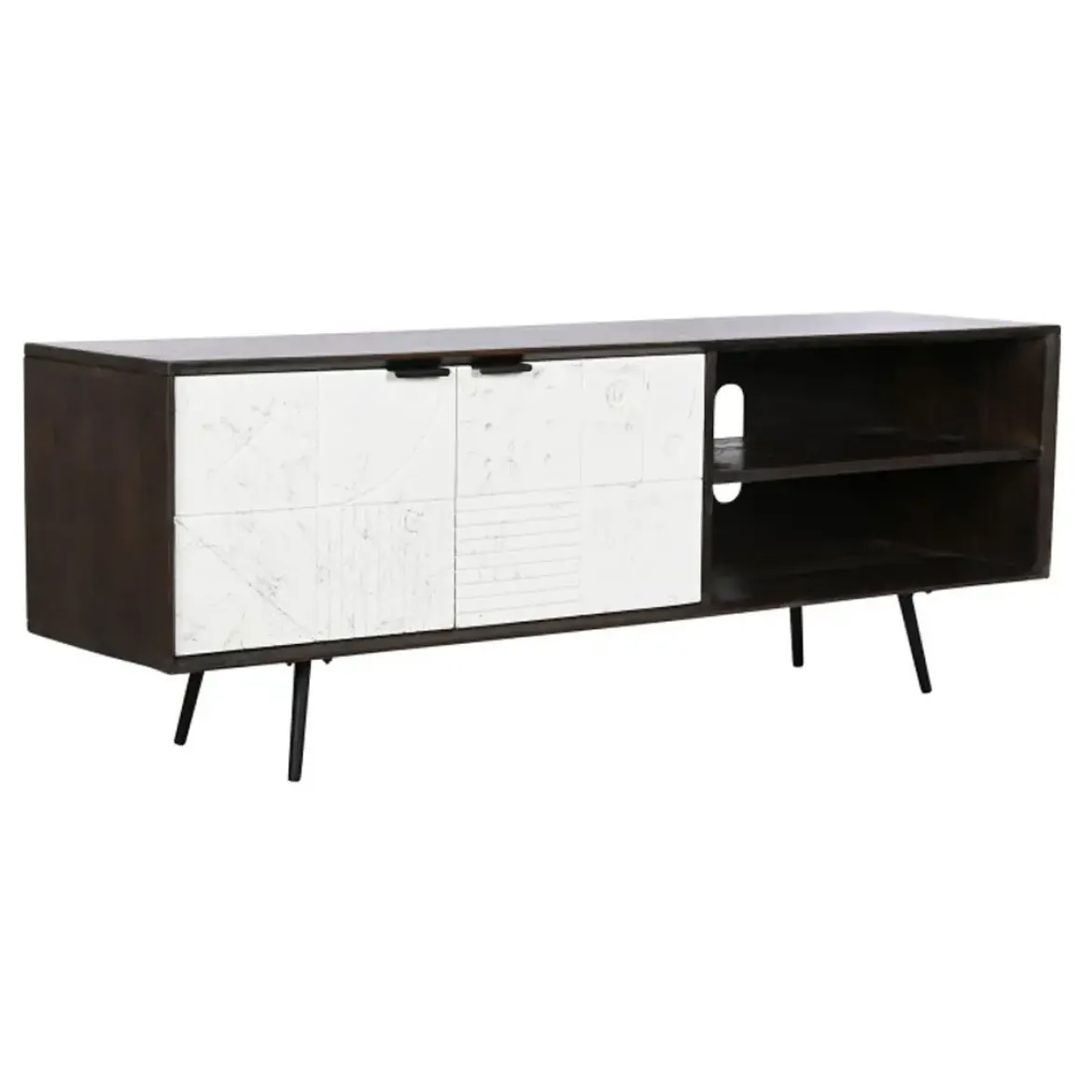 Mueble de TV con 2 Puertas y 2 Huecos Color Marrón Oscuro y Blanco MB-206313