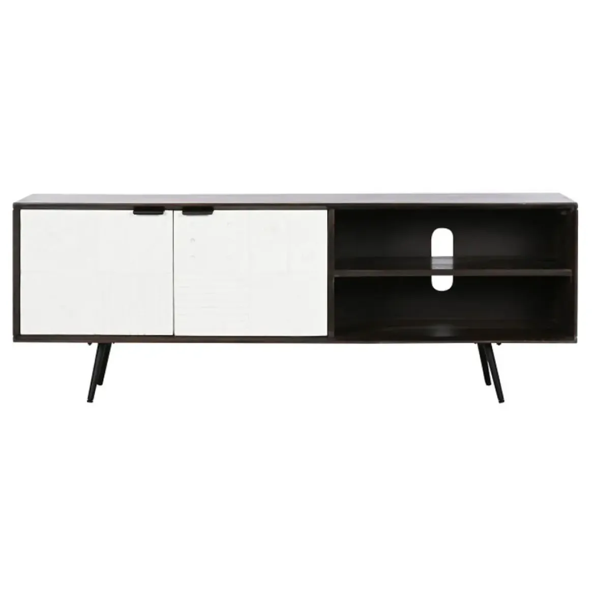 Mueble de TV con 2 Puertas y 2 Huecos Color Marrón Oscuro y Blanco MB-206313