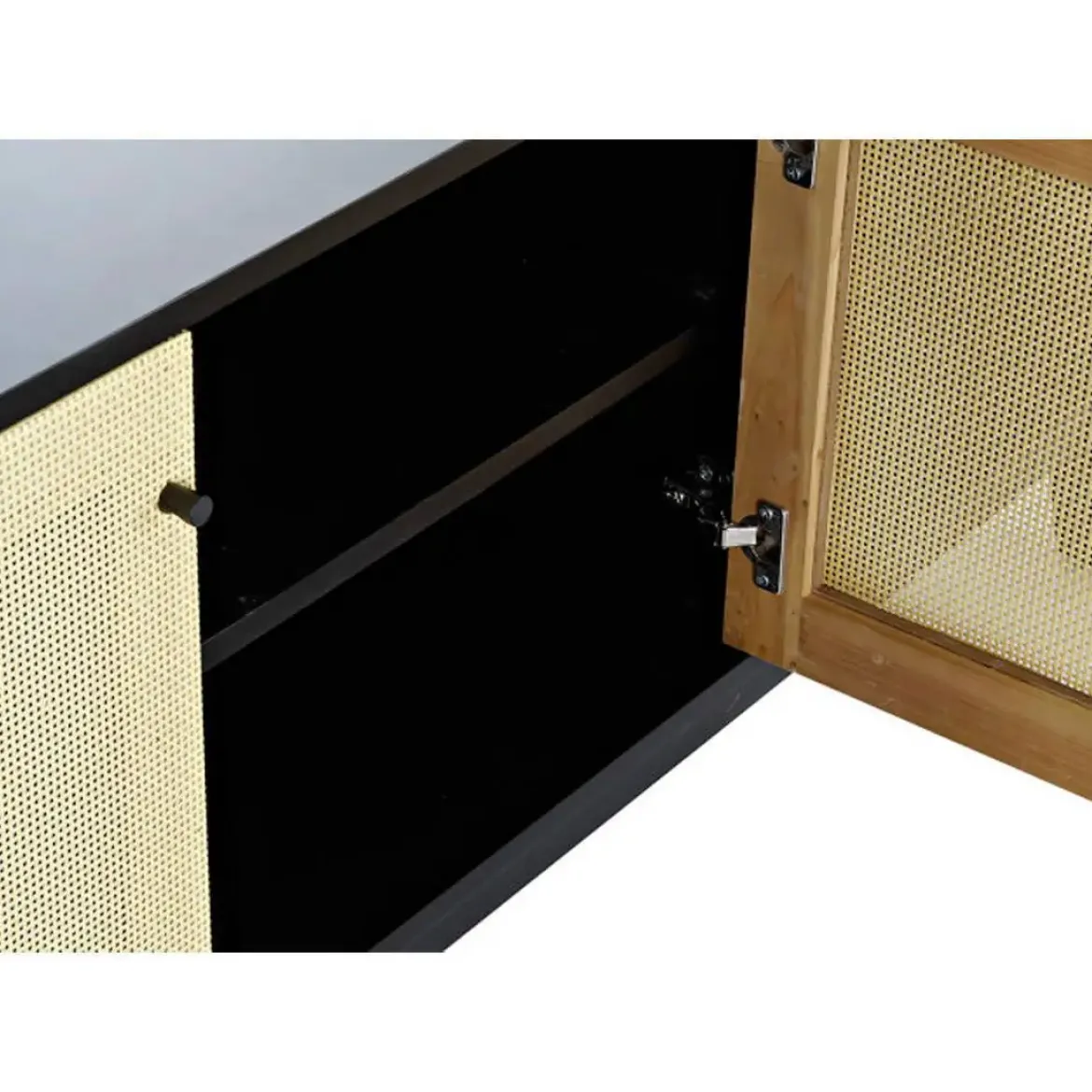 Mueble de TV de Abeto Color Negro y Ratán MB-193520
