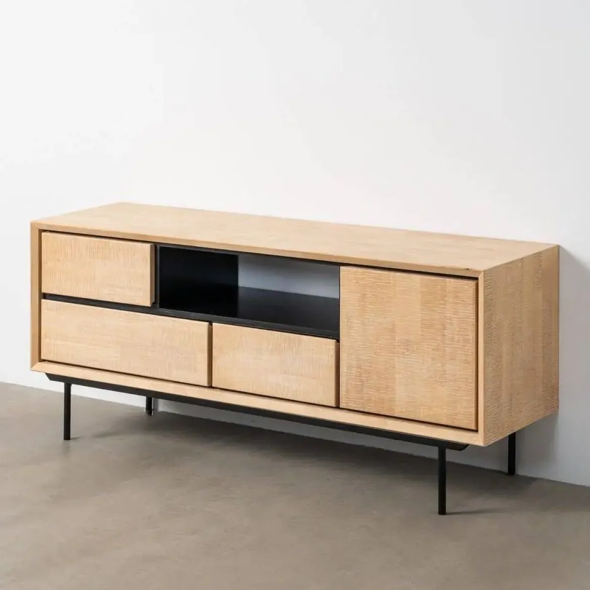 Mueble de TV de Madera de Caucho y Metal Negro 615686