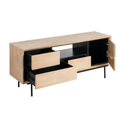 Mueble de TV de Madera de Caucho y Metal Negro 615686