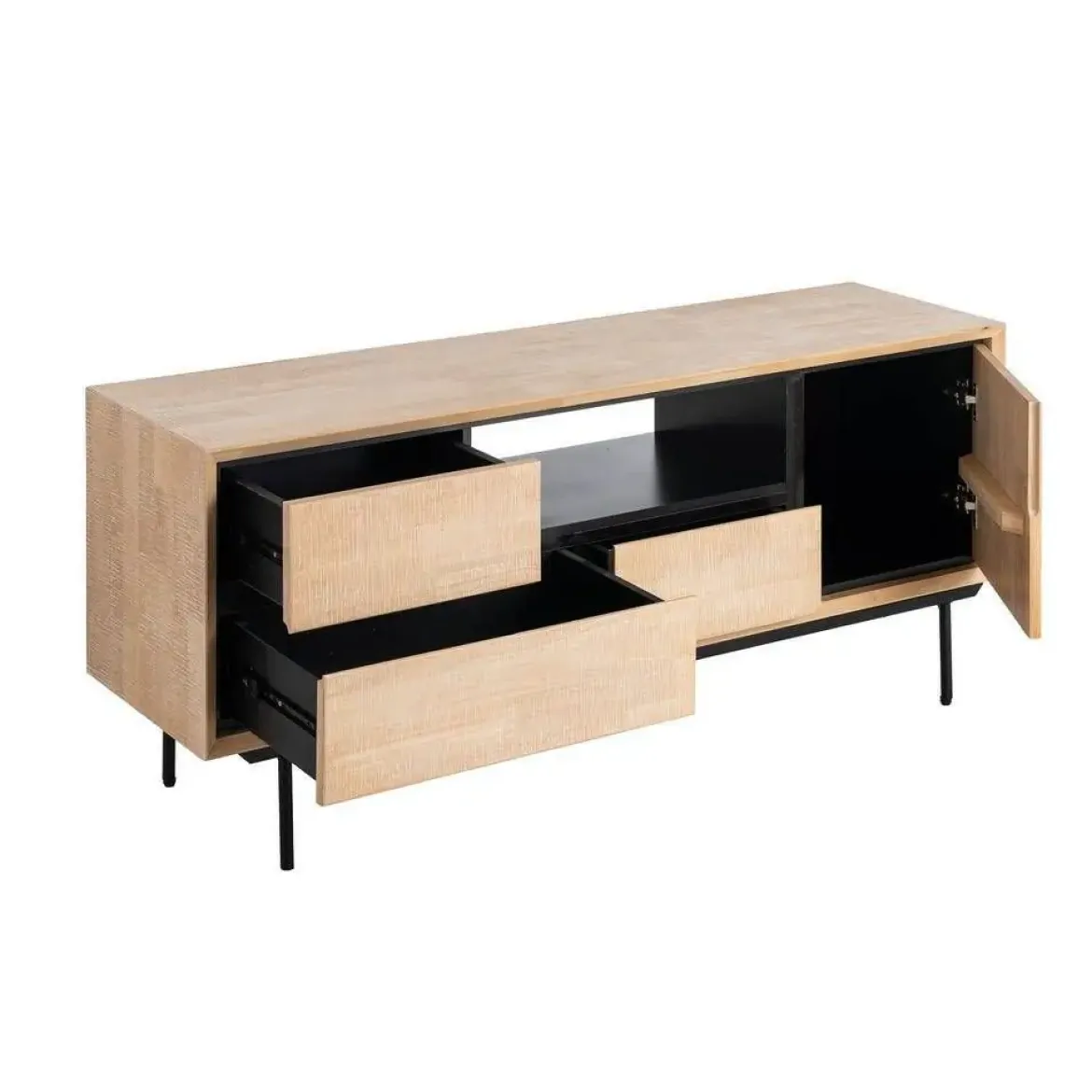 Mueble de TV de Madera de Caucho y Metal Negro 615686