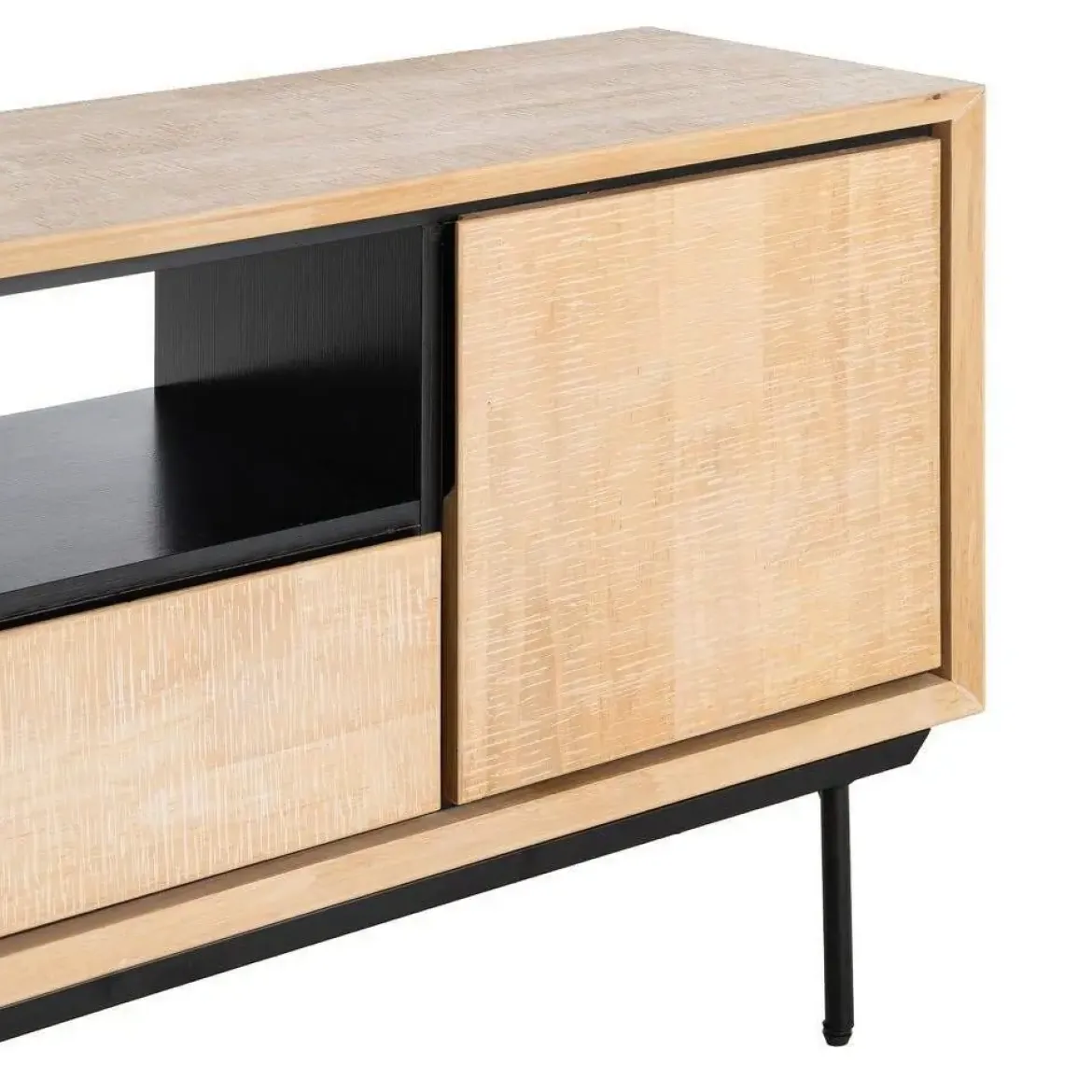 Mueble de TV de Madera de Caucho y Metal Negro 615686