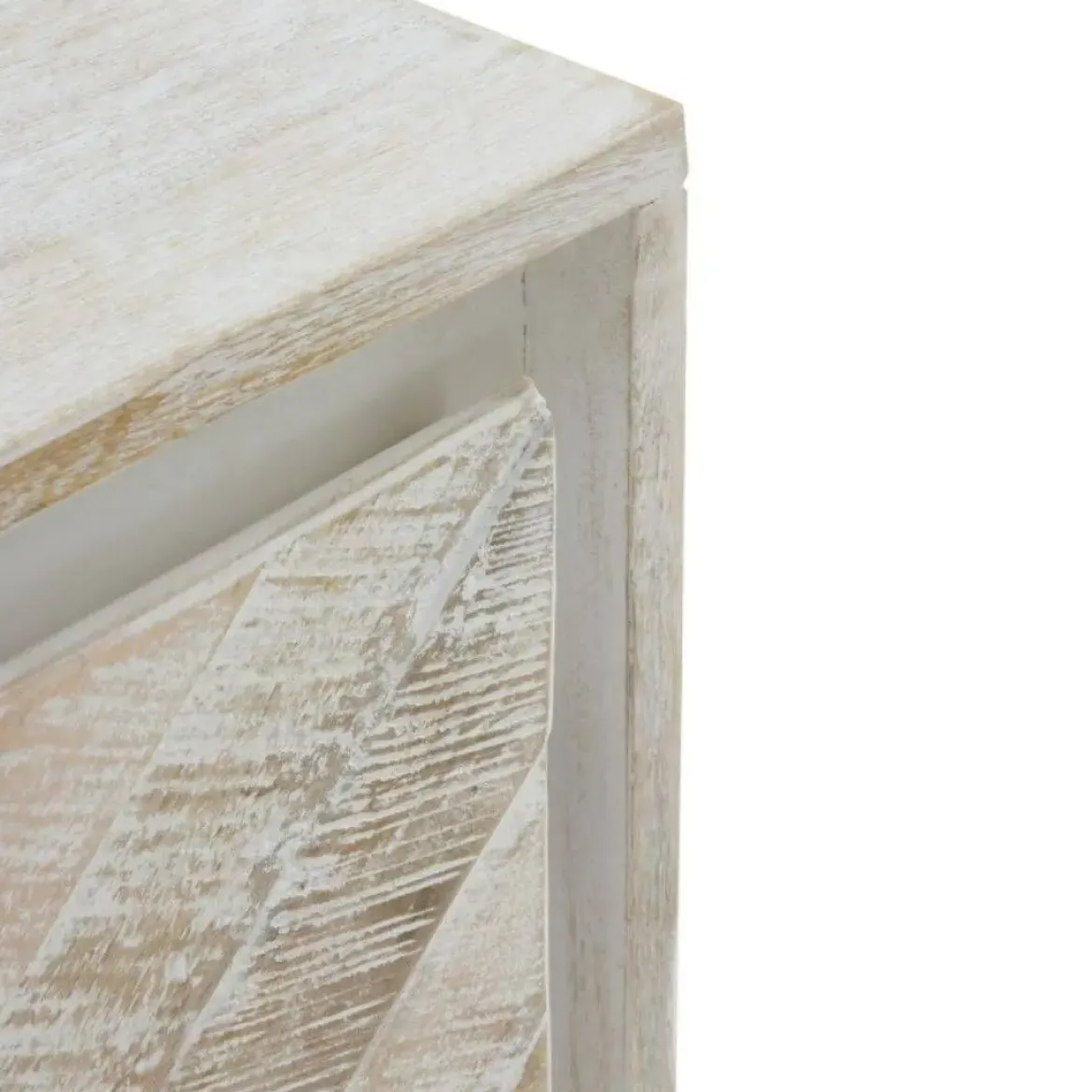 Mueble de TV de madera de mango con 2 puertas de color blanco patinado GABAR 10826