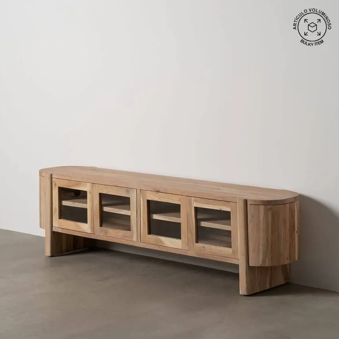 Mueble de TV en Madera Natural con Puertas y Patas Elevadas 180 cm 612846