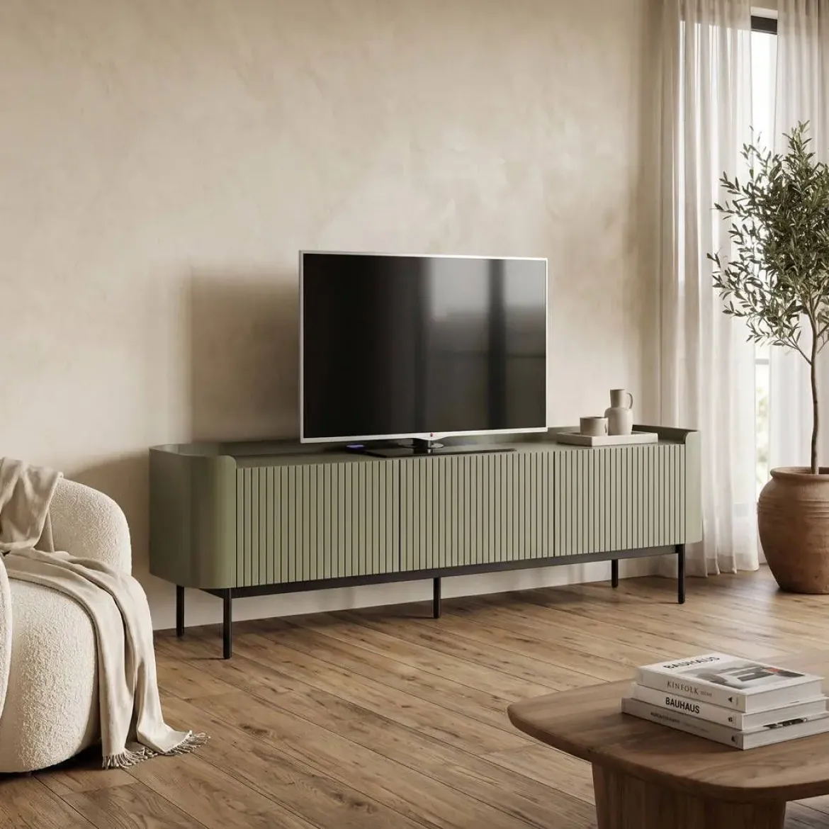 Mueble de TV Lacado con 4 Puertas y Patas de Acero WILLA