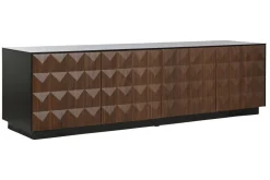 Mueble de TV Negro MDF con 4 Puertas Diseño Rombos en Relieve MB-217313