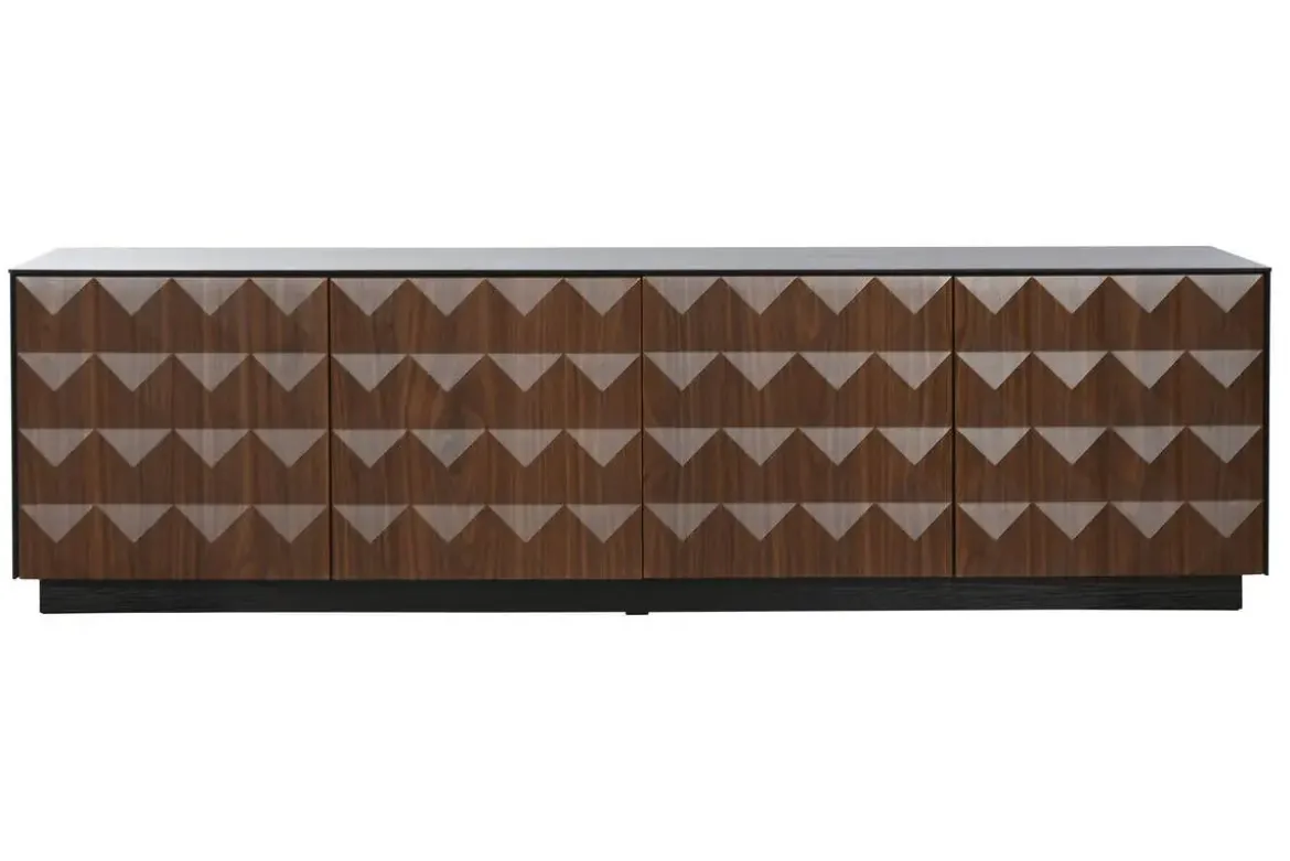 Mueble de TV Negro MDF con 4 Puertas Diseño Rombos en Relieve MB-217313