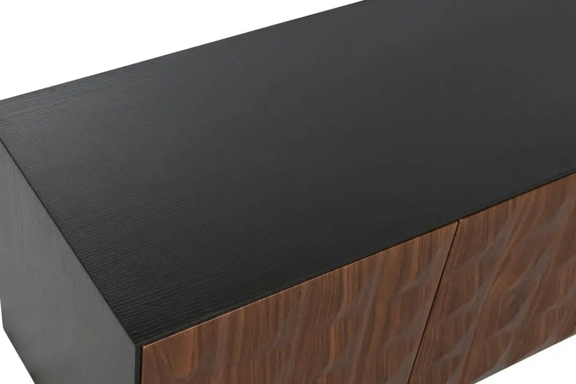 Mueble de TV Negro MDF con 4 Puertas Diseño Rombos en Relieve MB-217313