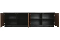 Mueble de TV Negro MDF con 4 Puertas Diseño Rombos en Relieve MB-217313