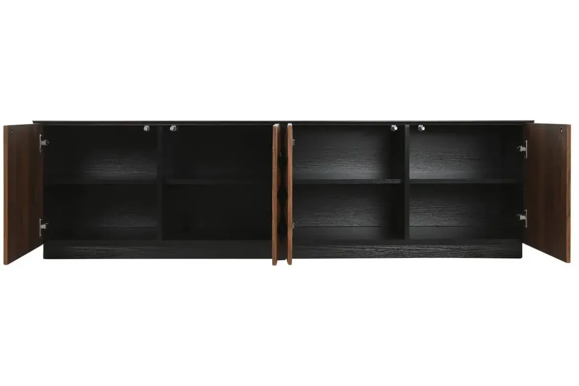 Mueble de TV Negro MDF con 4 Puertas Diseño Rombos en Relieve MB-217313