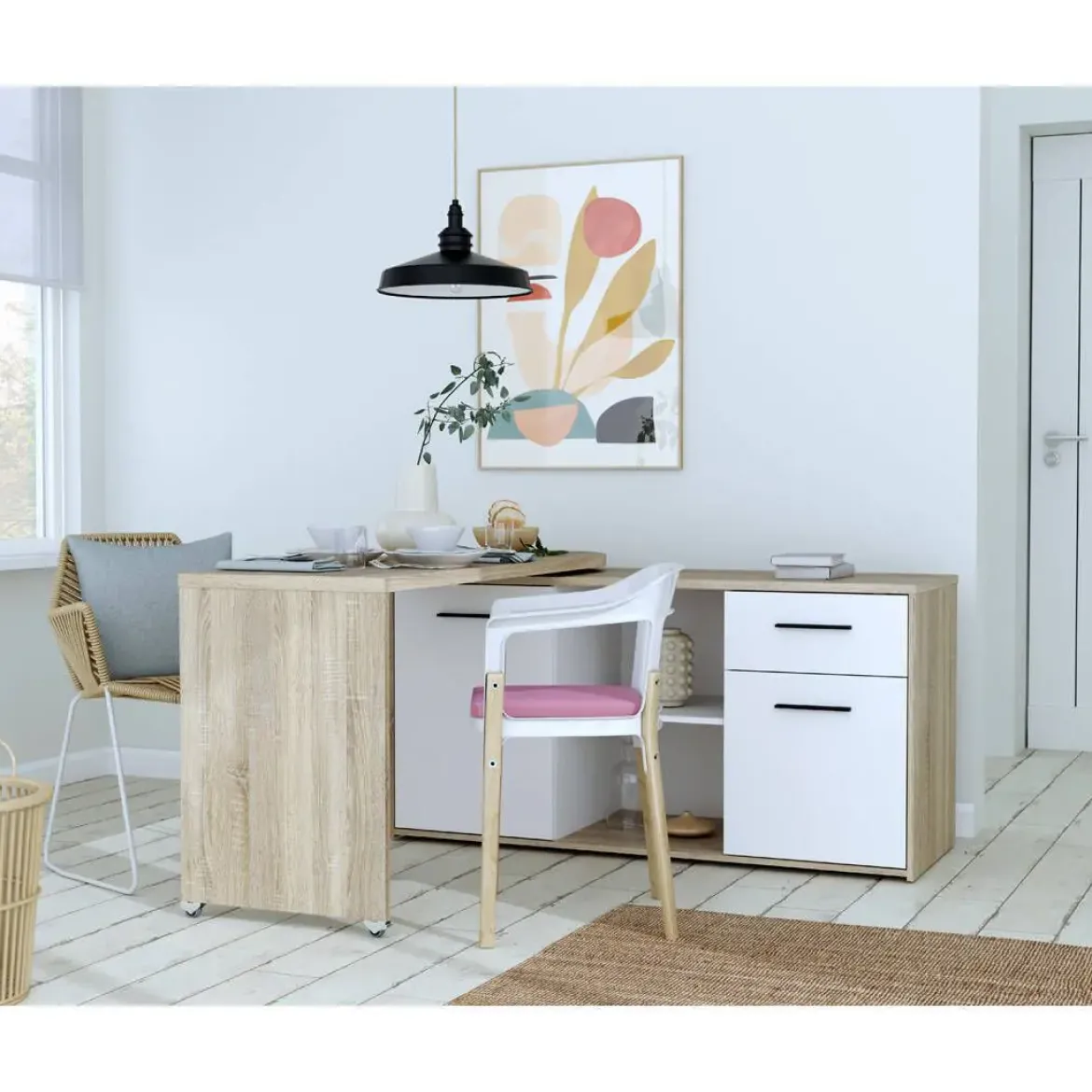 Mueble Multifuncional con Mesa Giratoria 180º y Ruedas A7
