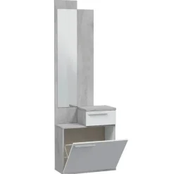 Mueble Recibidor con Espejo color Cemento y Blanco Artik KAREN 016745L