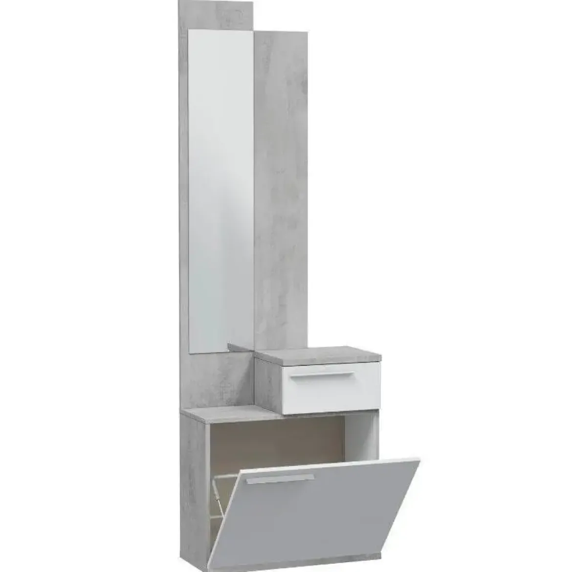 Mueble Recibidor con Espejo color Cemento y Blanco Artik KAREN 016745L
