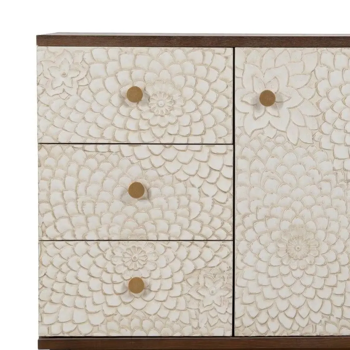 Mueble Recibidor Tallado Blanco y Marrón con 3 Cajones y 1 Puerta 80 cm 613899