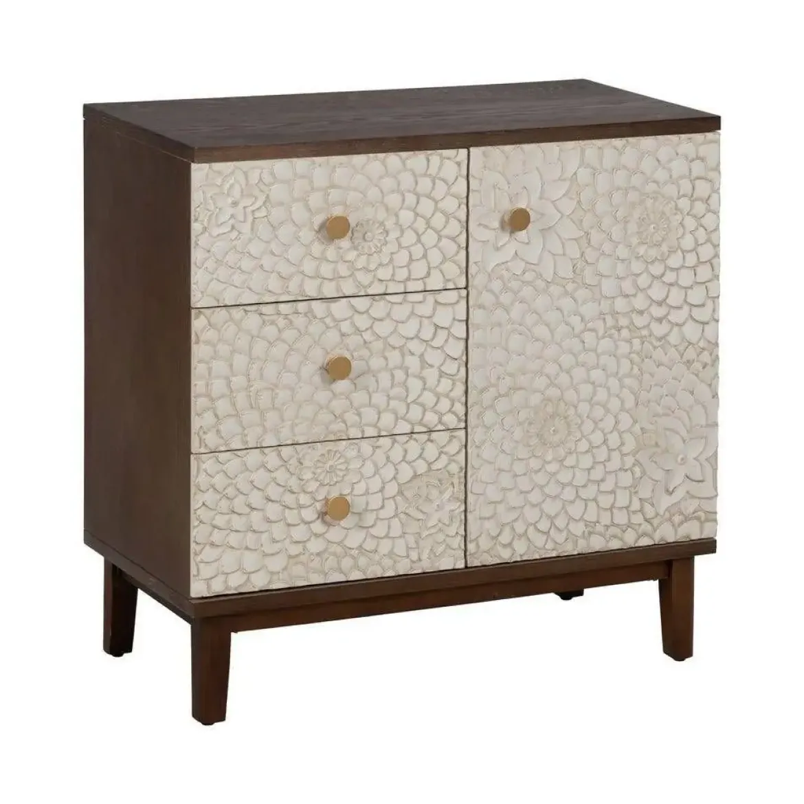 Mueble Recibidor Tallado Blanco y Marrón con 3 Cajones y 1 Puerta 80 cm 613899