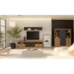 Mueble TV 2 Cajones en Roble Waterford y Negro KASZIMIRO KZMT231-M328