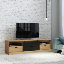Mueble TV 2 Cajones en Roble Waterford y Negro KASZIMIRO KZMT231-M328