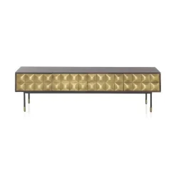 Mueble TV con en Acabado Dorado y Wengue de Madera de Mango GABAR 10837