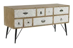 Mueble TV de Abeto Tallado con 8 Cajones y Patas de Metal MB-205965