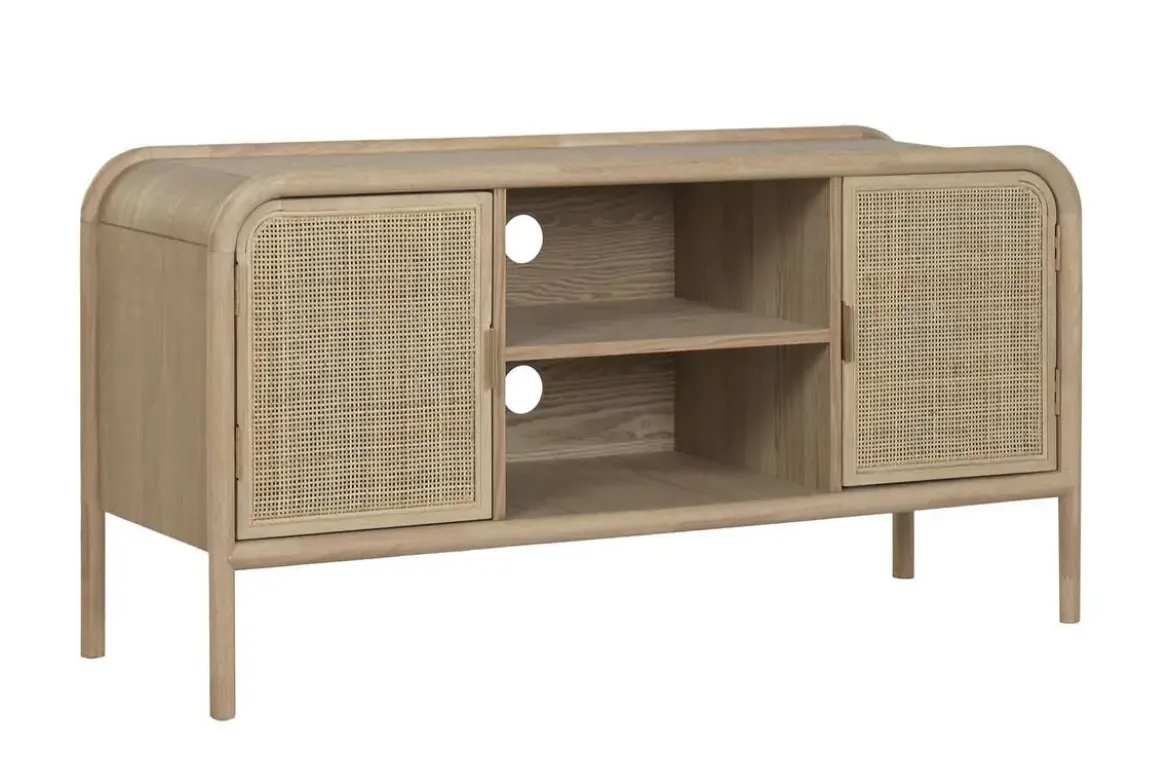 Mueble TV de Abeto y Ratán Natural con 2 Puertas MB-222240