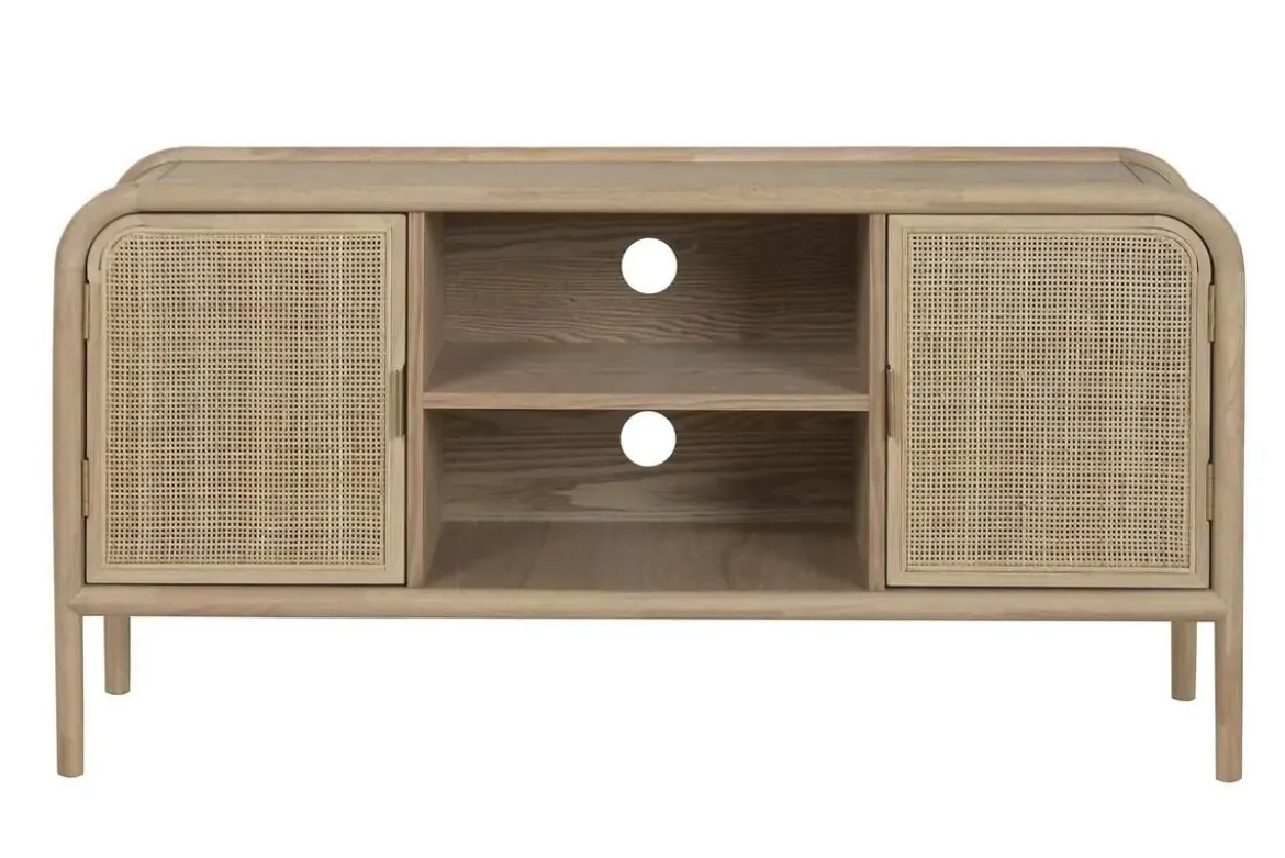 Mueble TV de Abeto y Ratán Natural con 2 Puertas MB-222240