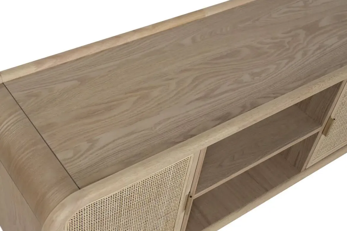 Mueble TV de Abeto y Ratán Natural con 2 Puertas MB-222240