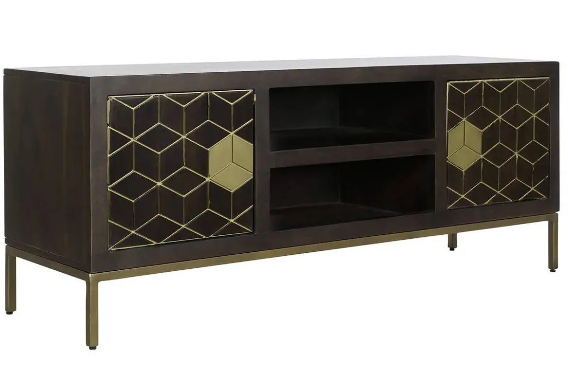 Mueble TV de Acacia con Patas de Metal Marrón MB-207543