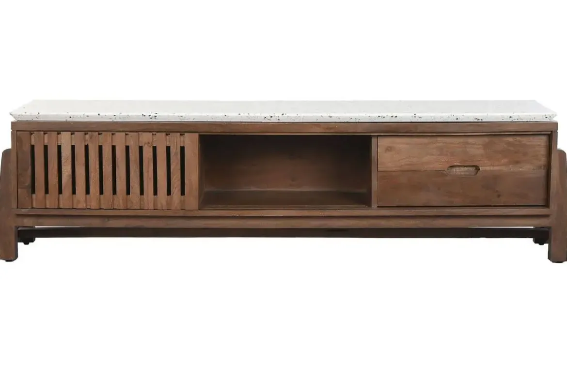 Mueble TV de Acacia con Superficie de Terrazo MB-219026