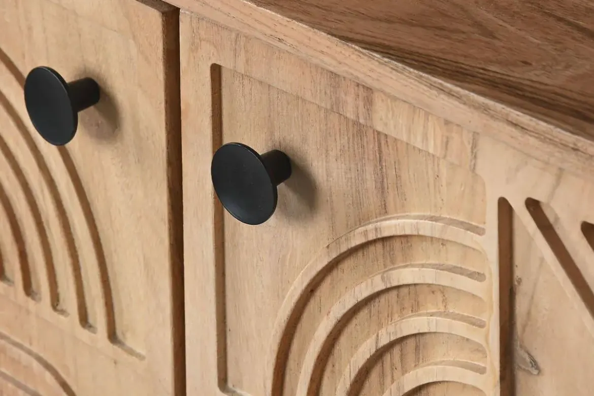 Mueble TV de Acacia Natural con Patas de Metal MB-212655