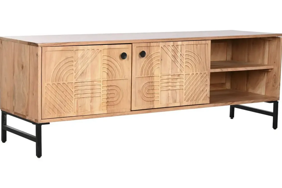 Mueble TV de Acacia Natural con Patas de Metal MB-212655