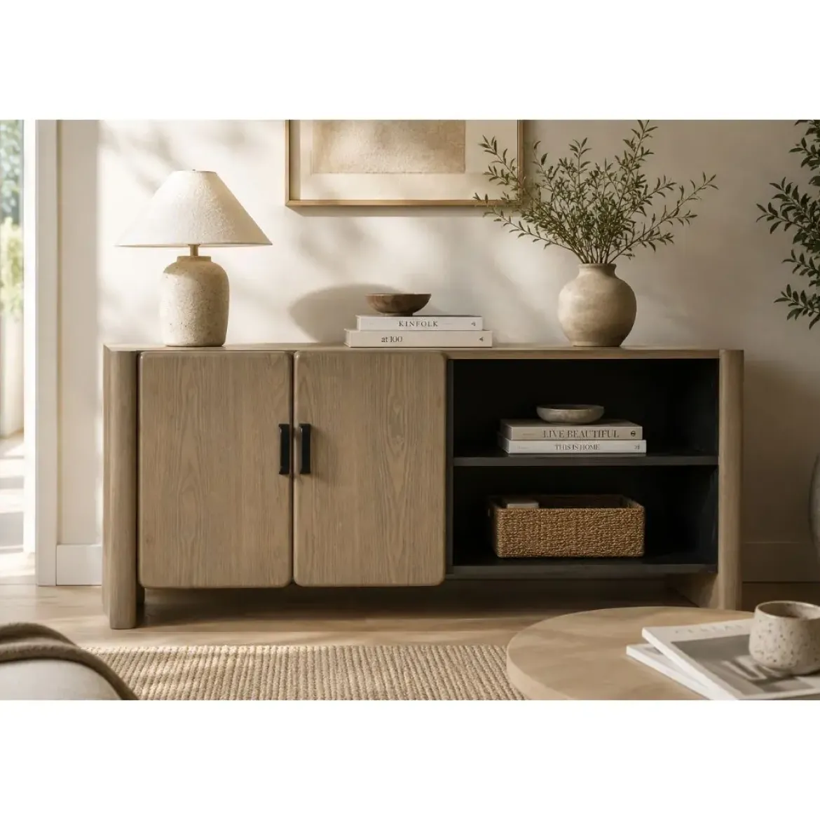 Mueble TV de Madera de Abeto y Metal Marrón 140 cm MB-219969