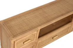 Mueble TV de Madera de Abeto y Ratán Natural 5 Cajones MB-220956