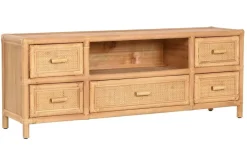 Mueble TV de Madera de Abeto y Ratán Natural 5 Cajones MB-220956