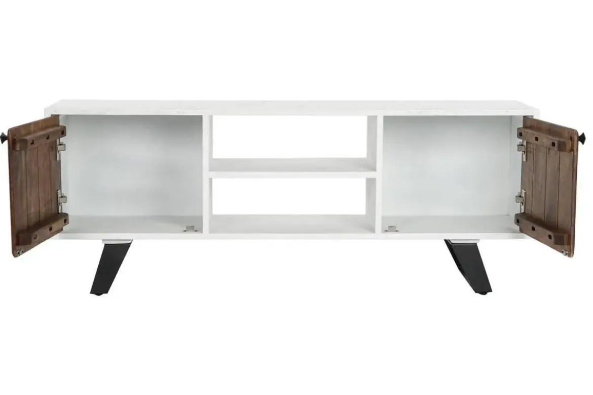 Mueble TV de Madera de Mango Blanco con Patas Metal MB-206320