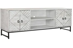 Mueble TV de Madera de Mango con Patas de Metal Blanco MB-200025
