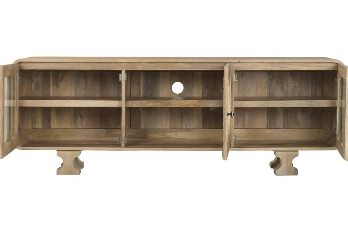 Mueble TV de Madera de Mango con Puertas de Cristal MB-224133