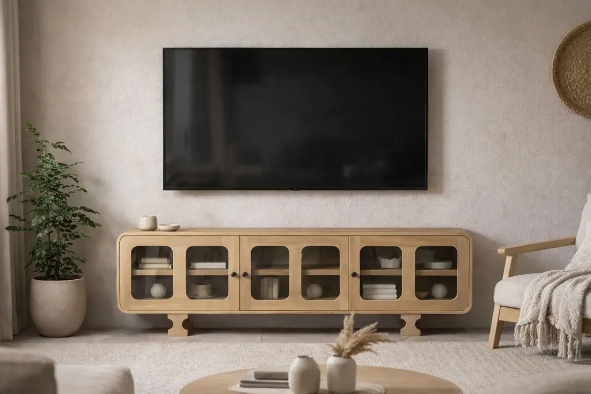 Mueble TV de Madera de Mango con Puertas de Cristal MB-224133