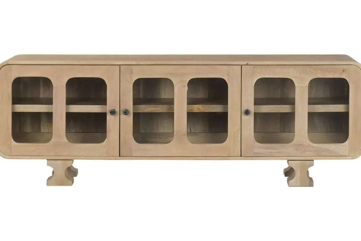 Mueble TV de Madera de Mango con Puertas de Cristal MB-224133